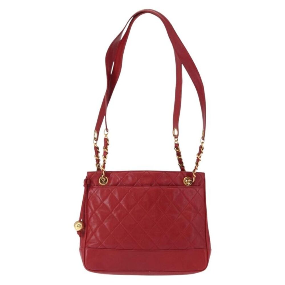 Chanel Vintage Slit Pocket Quilted Lambskin Red Leather Shoulder Bag Bag